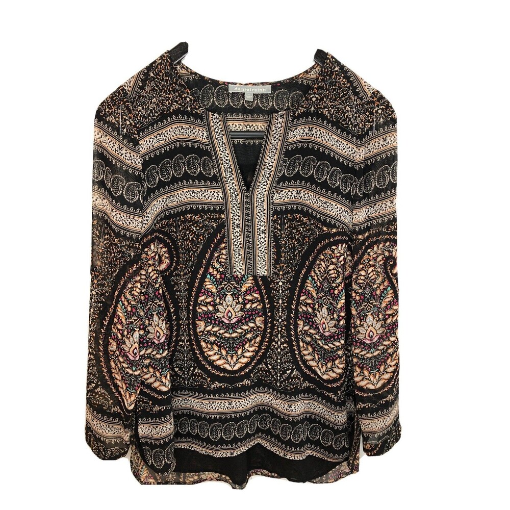 Daniel Rainn Women’s Small Black Boho Long Sleeve Top Blouse Peasant Floral
